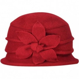 Bucket Hats Women's Daisy Flower Wool Cloche Bucket Hat - Red - C11174WWJNP $30.01
