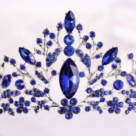Headbands Baroque Crown Charming Rhinestone Princess Queen Bridal Tiara Headbands for Wedding Party Birthday (Blue) - C118QER...