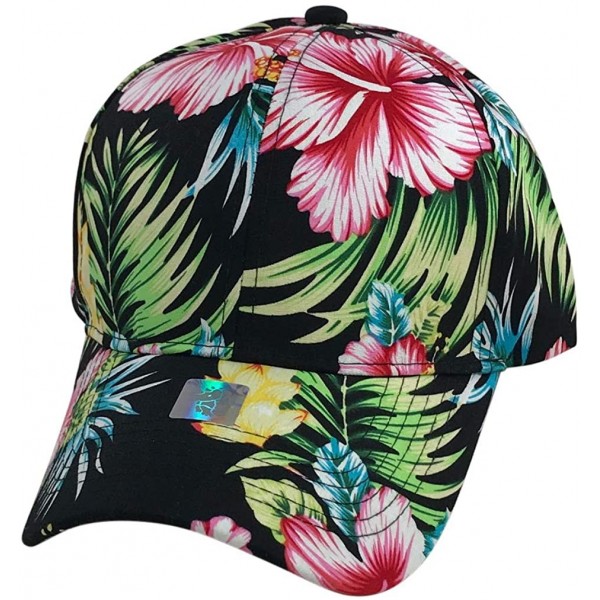 Baseball Caps Floral Print Baseball hat - Hawaiian Flower Baseball Caps - Black& Red Pink Floral Print - C718OTUNR42 $10.34