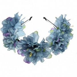 Cold Weather Headbands Women Flower Wreath Crown Floral Wedding Garland Headband Boho Festival Beach Party Hair Band - Blue -...