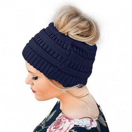 Skullies & Beanies Unisex Fashion Bun Ponytail Soft Stretch Winter Beanie Tail Hat Hats & Caps - Navy Blue - CY1920S87OH $18.43