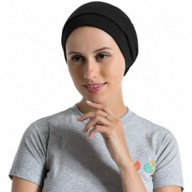 Skullies & Beanies Satin Lined Sleep Cap Cotton Slap Hat Slouchy Beanie Night Bonnet - Black - C418Z8GS0ZO $9.52