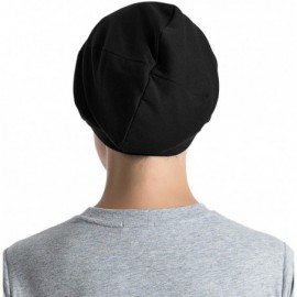 Skullies & Beanies Satin Lined Sleep Cap Cotton Slap Hat Slouchy Beanie Night Bonnet - Black - C418Z8GS0ZO $9.52