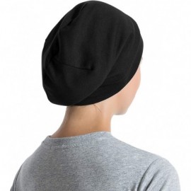 Skullies & Beanies Satin Lined Sleep Cap Cotton Slap Hat Slouchy Beanie Night Bonnet - Black - C418Z8GS0ZO $9.52