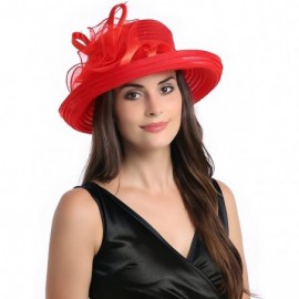 Sun Hats Lady's Organza Wide Brim Bowler Hat Kentucky Derby Church Dress Sun Hat - Red - C718GLKWSTH $32.27