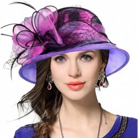 Bucket Hats Lady Derby Dress Church Cloche Hat Bow Bucket Wedding Bowler Hats - Two-tone-purple - CS17Y4TNY6M $26.19