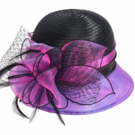 Bucket Hats Lady Derby Dress Church Cloche Hat Bow Bucket Wedding Bowler Hats - Two-tone-purple - CS17Y4TNY6M $26.19