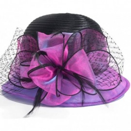 Bucket Hats Lady Derby Dress Church Cloche Hat Bow Bucket Wedding Bowler Hats - Two-tone-purple - CS17Y4TNY6M $26.19