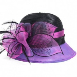 Bucket Hats Lady Derby Dress Church Cloche Hat Bow Bucket Wedding Bowler Hats - Two-tone-purple - CS17Y4TNY6M $26.19