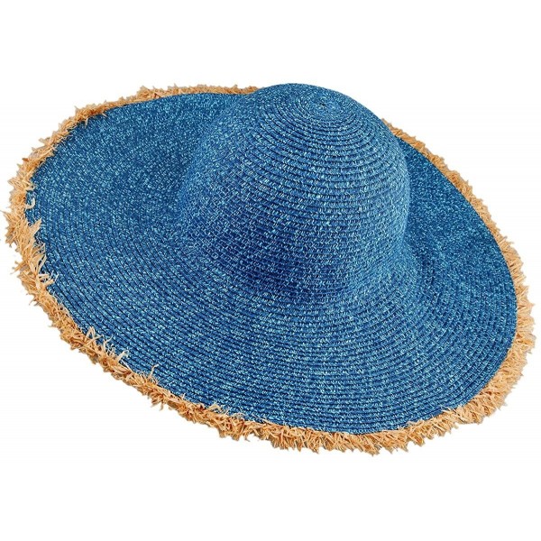 Sun Hats Women's Sun Hat- Wide Brim Floppy Roll Up UV Protection Straw Hat Beach Cap - 3-blue - C718ED5X6GZ $30.49