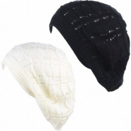 Berets Womens Knit Beanie Beret Hat Lightweight Fashion Accessory Crochet Cutouts - J019bkwht - CN194YMDATK $13.27