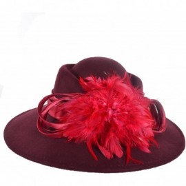 Fedoras Ladies 100% Wool Felt Feather Cocktail British Formal Party Hat - Claret - CK12MCHQD0B $32.64