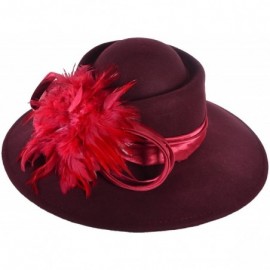 Fedoras Ladies 100% Wool Felt Feather Cocktail British Formal Party Hat - Claret - CK12MCHQD0B $32.64