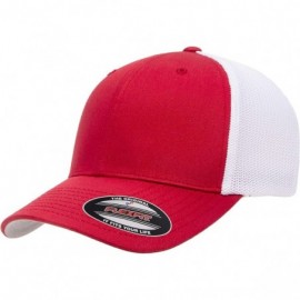 Baseball Caps Trucker Mesh Fitted Cap - Red/White - CZ18E4OYIS7 $10.87