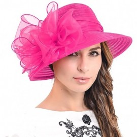 Sun Hats Ascot Kentucky Derby Bowler Church Cloche Hat Bowknot Organza Bridal Dress Cap S051 - Rose - C712IWKGAI1 $22.75