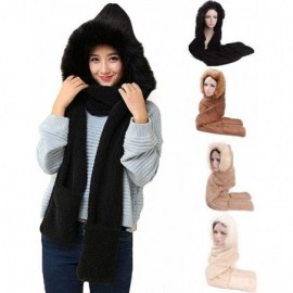 Skullies & Beanies Women's Solid Faux Fur Oversized Beanie Winter Keep Warm Caps Hat Scarf with Pocket Gloves - Khaki - CA18L...