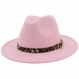 Fedoras Women's Wide Brim Felt Fedora Panama Hat with Leopard Belt Buckle - Pink - CN18IZTLXUA $15.99
