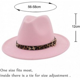 Fedoras Women's Wide Brim Felt Fedora Panama Hat with Leopard Belt Buckle - Pink - CN18IZTLXUA $15.99