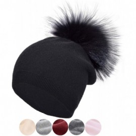 Skullies & Beanies Colors Slouchy Cashmere Raccoon Stocking - Black Pom - CA18ZZLONAH $24.19