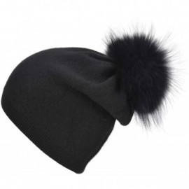 Skullies & Beanies Colors Slouchy Cashmere Raccoon Stocking - Black Pom - CA18ZZLONAH $24.19