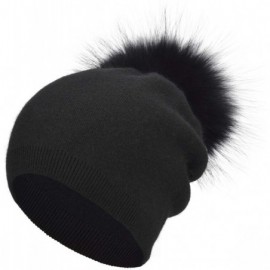 Skullies & Beanies Colors Slouchy Cashmere Raccoon Stocking - Black Pom - CA18ZZLONAH $24.19