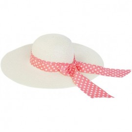 Sun Hats Princess Polka Dot Bow Natural Floppy Wide Brim Straw Beach Sun Hat -Diff Colors - Coral Pink - CA125TKHR53 $7.99