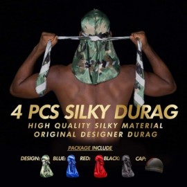 Skullies & Beanies 4PCS Silky Durags for Men 360 Waves- Designer Do Rag- Award 1 Wave Cap - Camou Blue Blackred - C9193TIWRQ4...