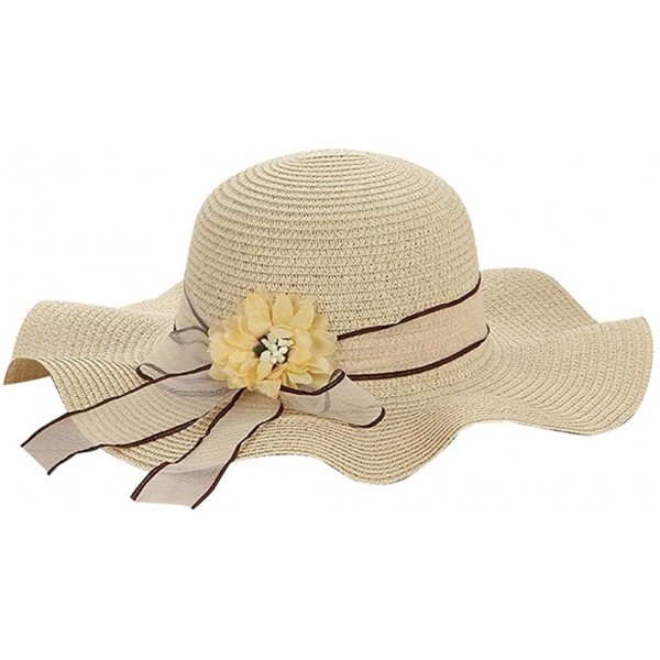 Sun Hats Women's Floppy Straw Hat Wide-Brimmed Sun Hat UV Protection Beach Cap Foldable Flower Bowknot Hats - CX18SZO8KQK $11.80