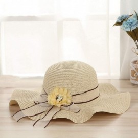 Sun Hats Women's Floppy Straw Hat Wide-Brimmed Sun Hat UV Protection Beach Cap Foldable Flower Bowknot Hats - CX18SZO8KQK $11.80