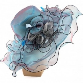 Sun Hats Women Foldable Organza Church Derby Hat Ruffles Wide Brim Summer Bridal Cap - Blue - CC183K3OOH2 $8.39