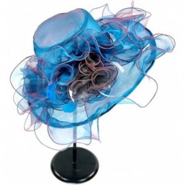 Sun Hats Women Foldable Organza Church Derby Hat Ruffles Wide Brim Summer Bridal Cap - Blue - CC183K3OOH2 $8.39