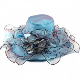 Sun Hats Women Foldable Organza Church Derby Hat Ruffles Wide Brim Summer Bridal Cap - Blue - CC183K3OOH2 $8.39