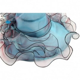 Sun Hats Women Foldable Organza Church Derby Hat Ruffles Wide Brim Summer Bridal Cap - Blue - CC183K3OOH2 $8.39