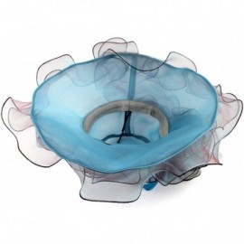 Sun Hats Women Foldable Organza Church Derby Hat Ruffles Wide Brim Summer Bridal Cap - Blue - CC183K3OOH2 $8.39