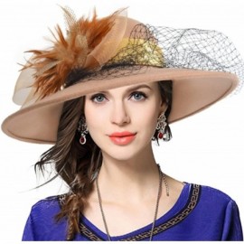 Fedoras Women's Fascinator Wool Felt Hat Cocktail Party Wedding Fedora Hats - Camel - C812MCGGEBP $27.27