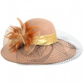 Fedoras Women's Fascinator Wool Felt Hat Cocktail Party Wedding Fedora Hats - Camel - C812MCGGEBP $27.27