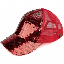 Baseball Caps Hats Magic Sequin-Covered Pony Tail Trucker Cap (BT-723) - Red/Silver - CF18CGG3KEO $18.59