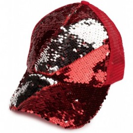 Baseball Caps Hats Magic Sequin-Covered Pony Tail Trucker Cap (BT-723) - Red/Silver - CF18CGG3KEO $18.59