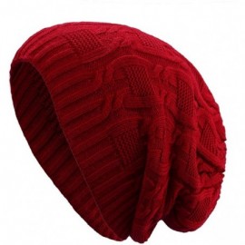 Skullies & Beanies Women Thick Slouchy Knit Winter Hat Oversized Baggy Long Beanie Cap - Wine - CX12MYVZU50 $16.46