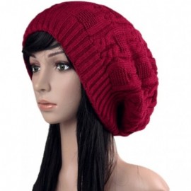 Skullies & Beanies Women Thick Slouchy Knit Winter Hat Oversized Baggy Long Beanie Cap - Wine - CX12MYVZU50 $16.46