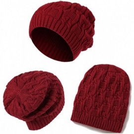 Skullies & Beanies Women Thick Slouchy Knit Winter Hat Oversized Baggy Long Beanie Cap - Wine - CX12MYVZU50 $16.46