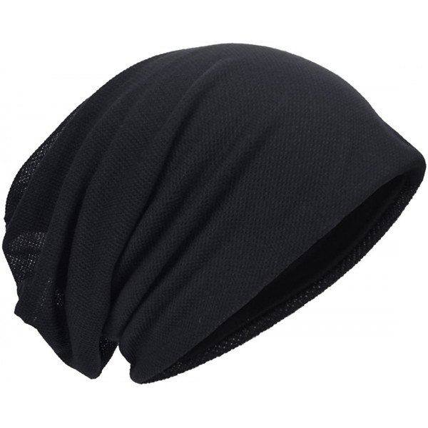 Skullies & Beanies Mens Slouch Hollow Beanie Summer Skullcap B090 - Solid-black - CM183RACHM3 $10.71