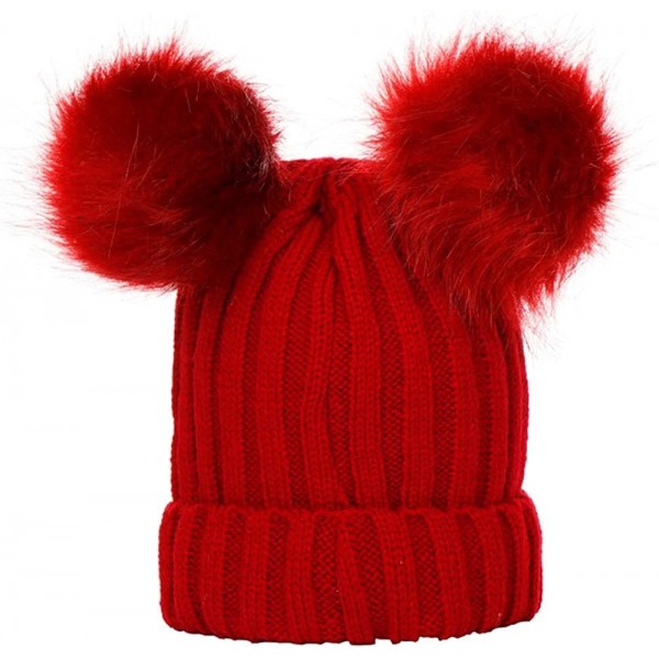Skullies & Beanies Baby Knit Beanie Hat with Pom Pom Ball Warmer Slouchy Windproof Caps - Red - CH18M4SR63R $12.45