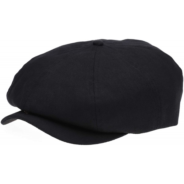 Newsboy Caps Newsboy Hats Men Flat Cap Gatsby Snap Classic Herringbone Twill Vintage 8 Panel Hat - Black - C61985576SQ $16.55