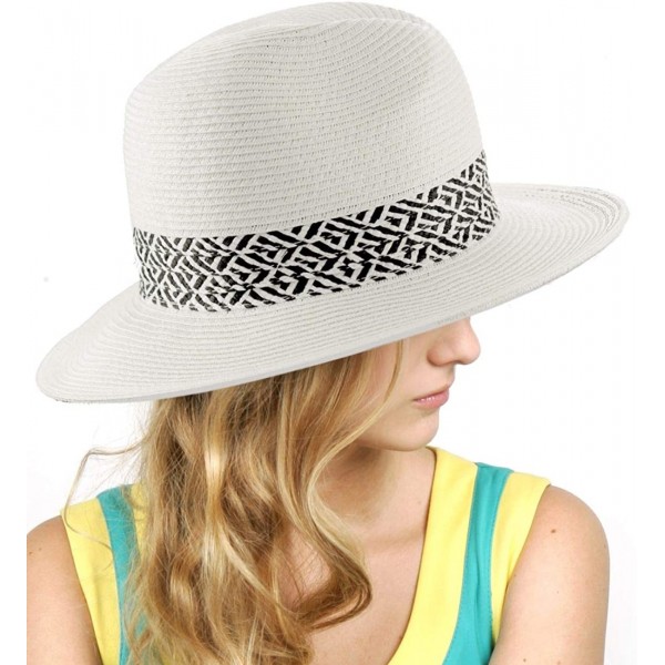 Fedoras Lightweight Solid Color Band Braided Panama Fedora Sun Hat - Chevron White - CK12HRU8865 $11.32