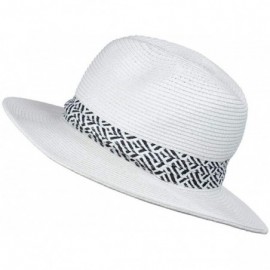 Fedoras Lightweight Solid Color Band Braided Panama Fedora Sun Hat - Chevron White - CK12HRU8865 $11.32