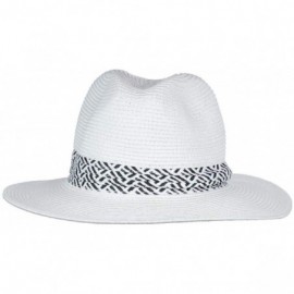 Fedoras Lightweight Solid Color Band Braided Panama Fedora Sun Hat - Chevron White - CK12HRU8865 $11.32