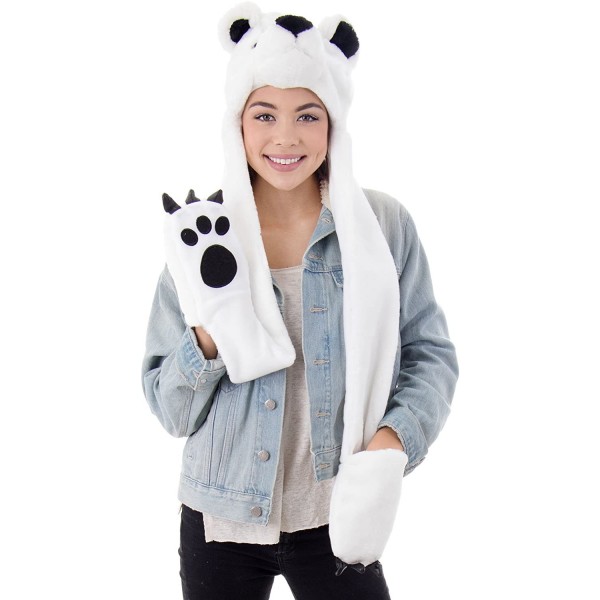 Skullies & Beanies 3-in-1 Multi-Functional Animal Hat- Scarf- Mitten Combo - White Bear - CT11H5U6MXJ $15.79