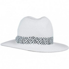 Fedoras Lightweight Solid Color Band Braided Panama Fedora Sun Hat - Chevron White - CK12HRU8865 $11.32