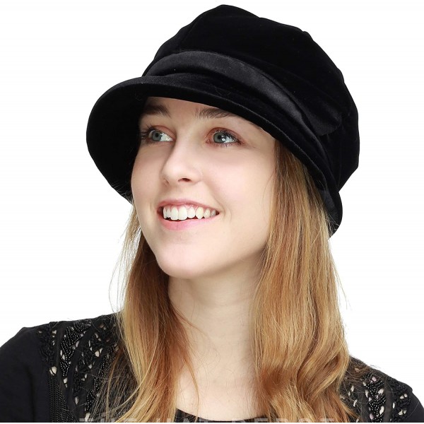 Newsboy Caps Womens Bucket Newsboy Cabbie Beret Cap Cloche Bucket Fashion Sun Hats - Velvet-black - CP18H5GK253 $12.53